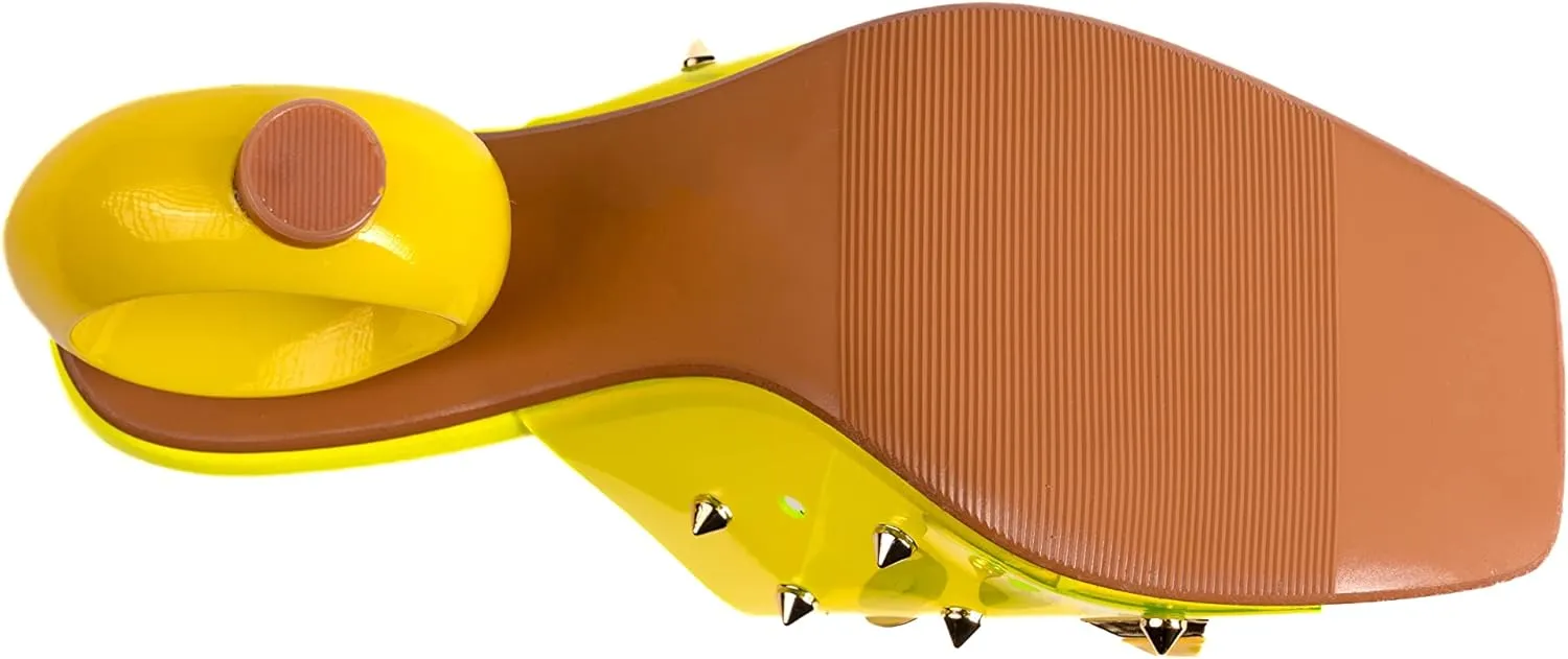 Ninety Union Vegas Lucite Multicolor Stone Slide On a Gold Circular Heel
