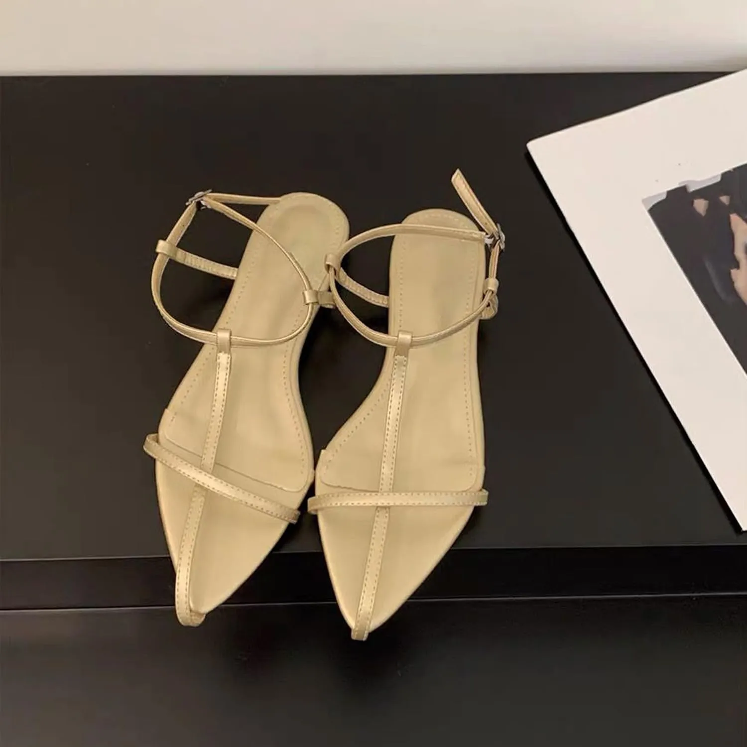 N.N.G Women Flat Sandals Dressy Srtappy Slingback Mules Cute Evening Vegan Leather Gladiator Designer Pretty Casual Pointed Open Toe