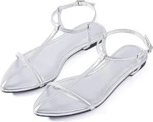 N.N.G Women Flat Sandals Dressy Srtappy Slingback Mules Cute Evening Vegan Leather Gladiator Designer Pretty Casual Pointed Open Toe
