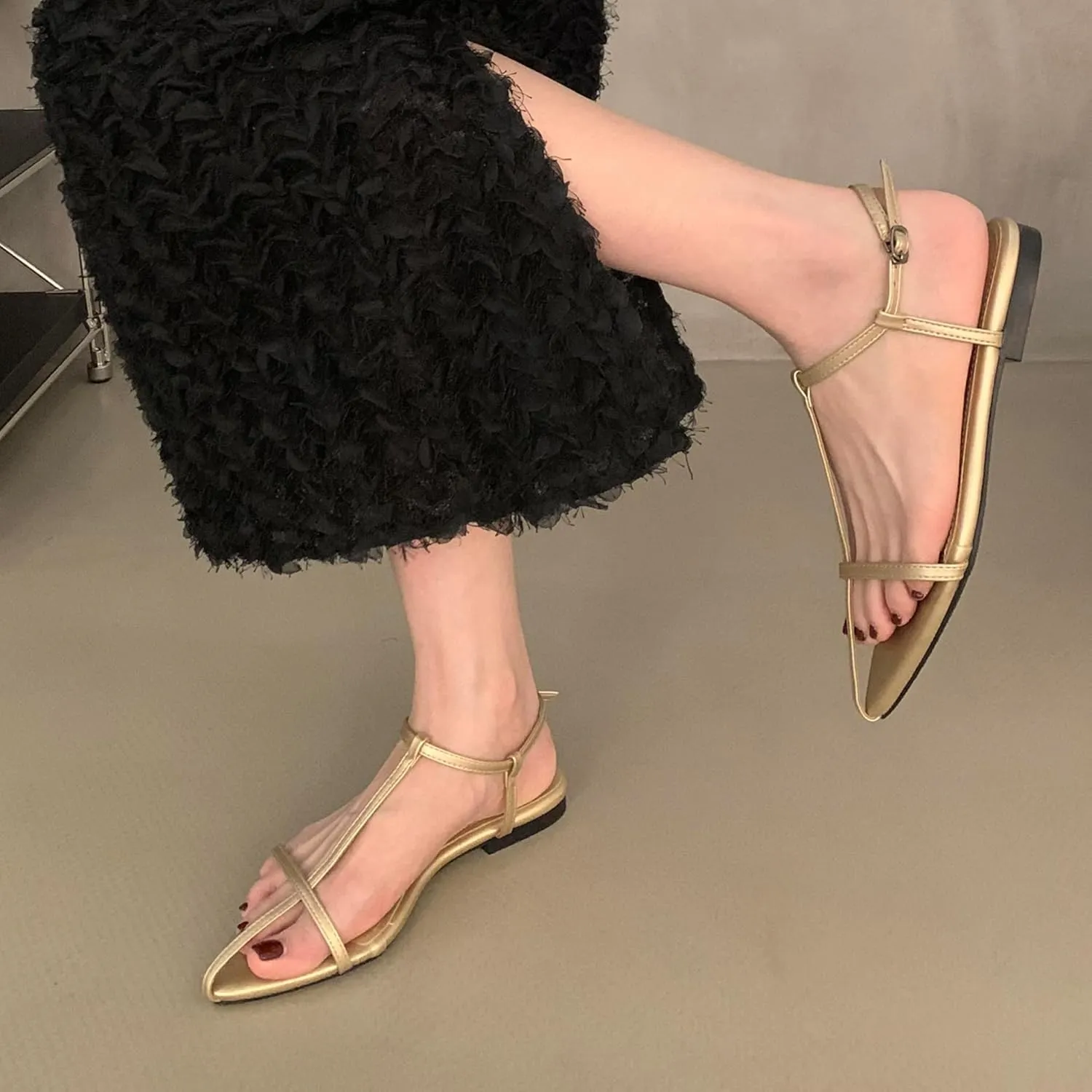 N.N.G Women Flat Sandals Dressy Srtappy Slingback Mules Cute Evening Vegan Leather Gladiator Designer Pretty Casual Pointed Open Toe