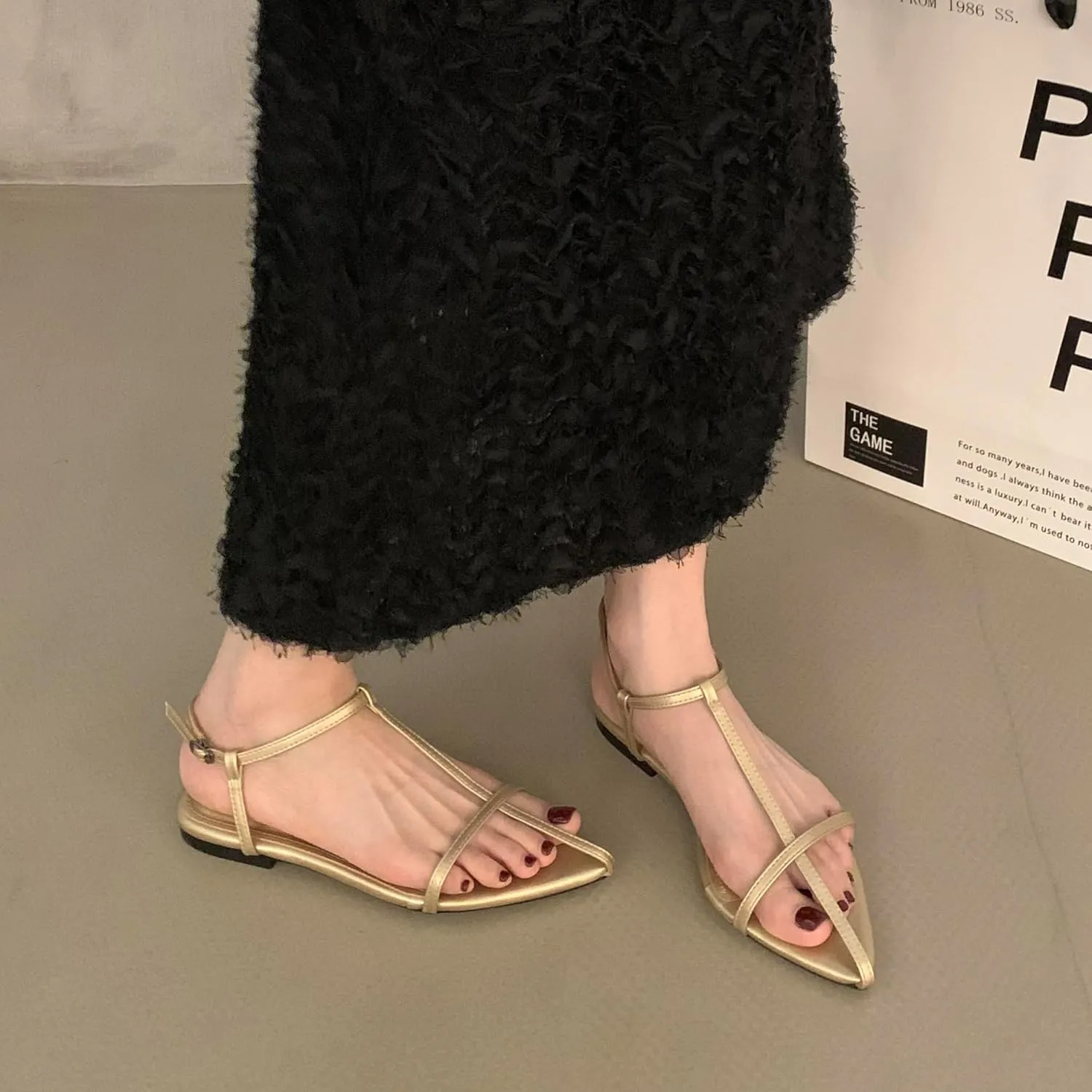 N.N.G Women Flat Sandals Dressy Srtappy Slingback Mules Cute Evening Vegan Leather Gladiator Designer Pretty Casual Pointed Open Toe