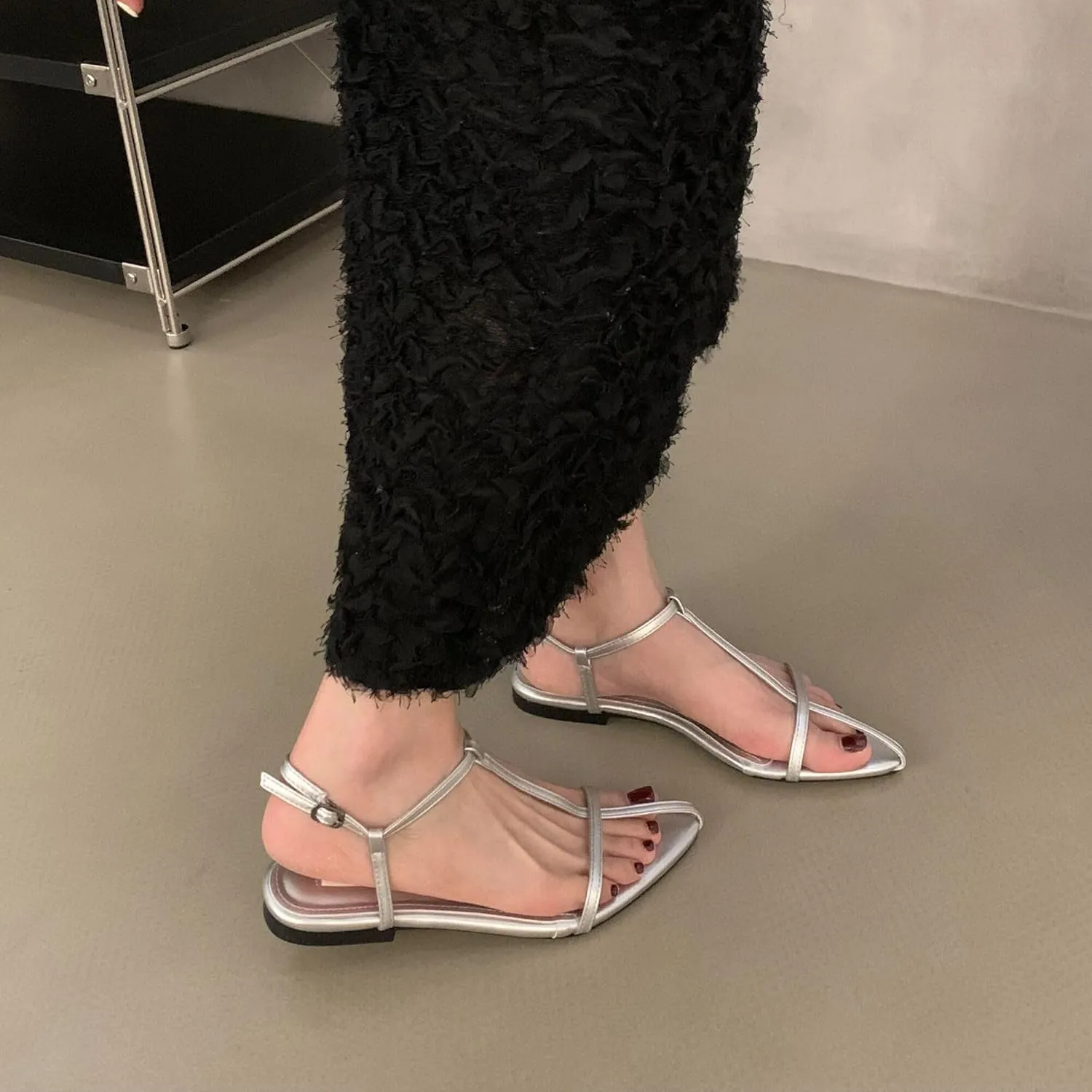 N.N.G Women Flat Sandals Dressy Srtappy Slingback Mules Cute Evening Vegan Leather Gladiator Designer Pretty Casual Pointed Open Toe