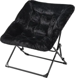 OAKHAM Comfy Chair for Adults, Soft Faux Fur Folding Lounge for Bedroom Living Room Dorm Rooms Flexible Reading Chair for Teens Kids, X-Large Foldable (Faux Fur-Black)