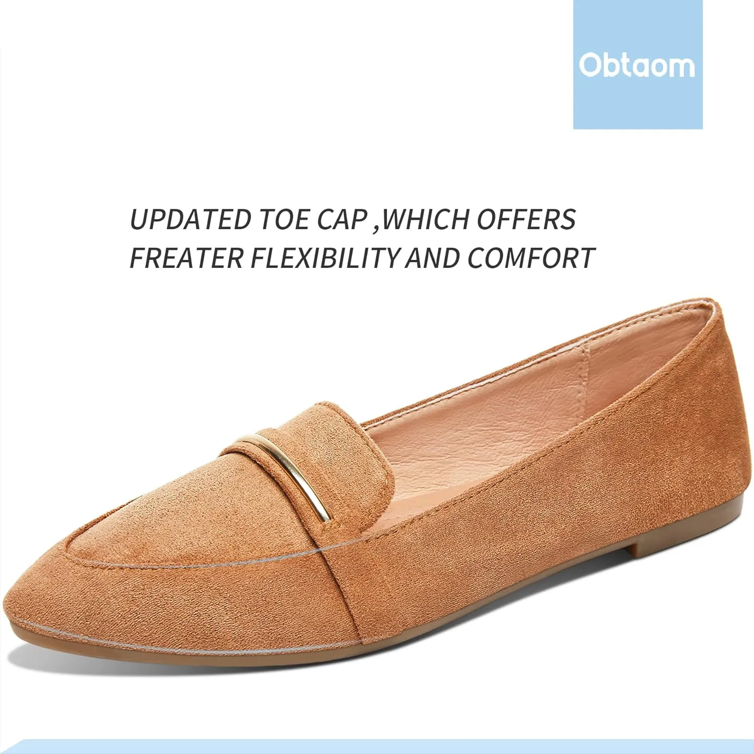 Obtaom Women's Pointy Toe Loafer Flat Comfortable Faux Suede Work Shoes,Cute Penny Loafer Slip On Ballet Flat