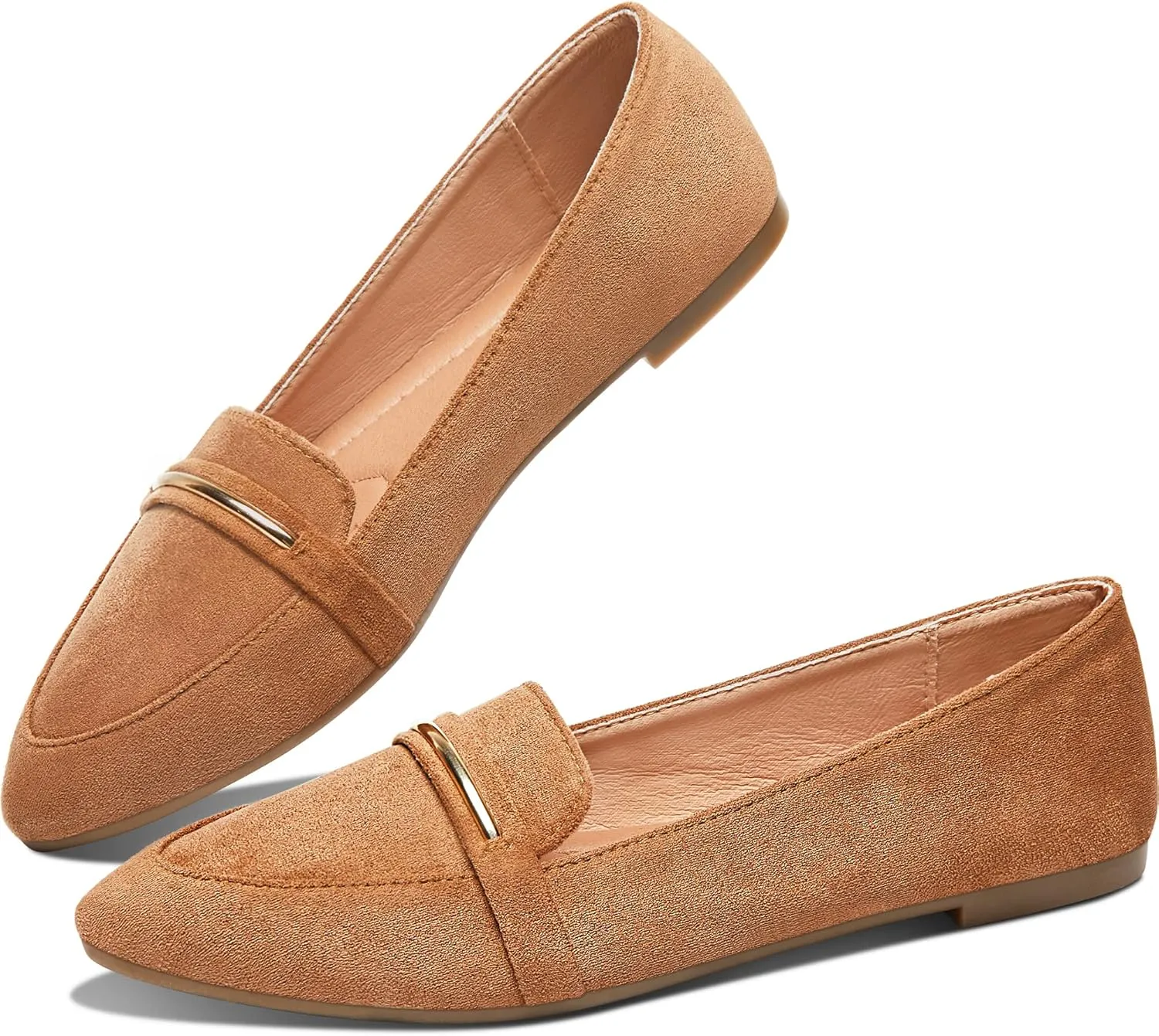 Obtaom Women's Pointy Toe Loafer Flat Comfortable Faux Suede Work Shoes,Cute Penny Loafer Slip On Ballet Flat