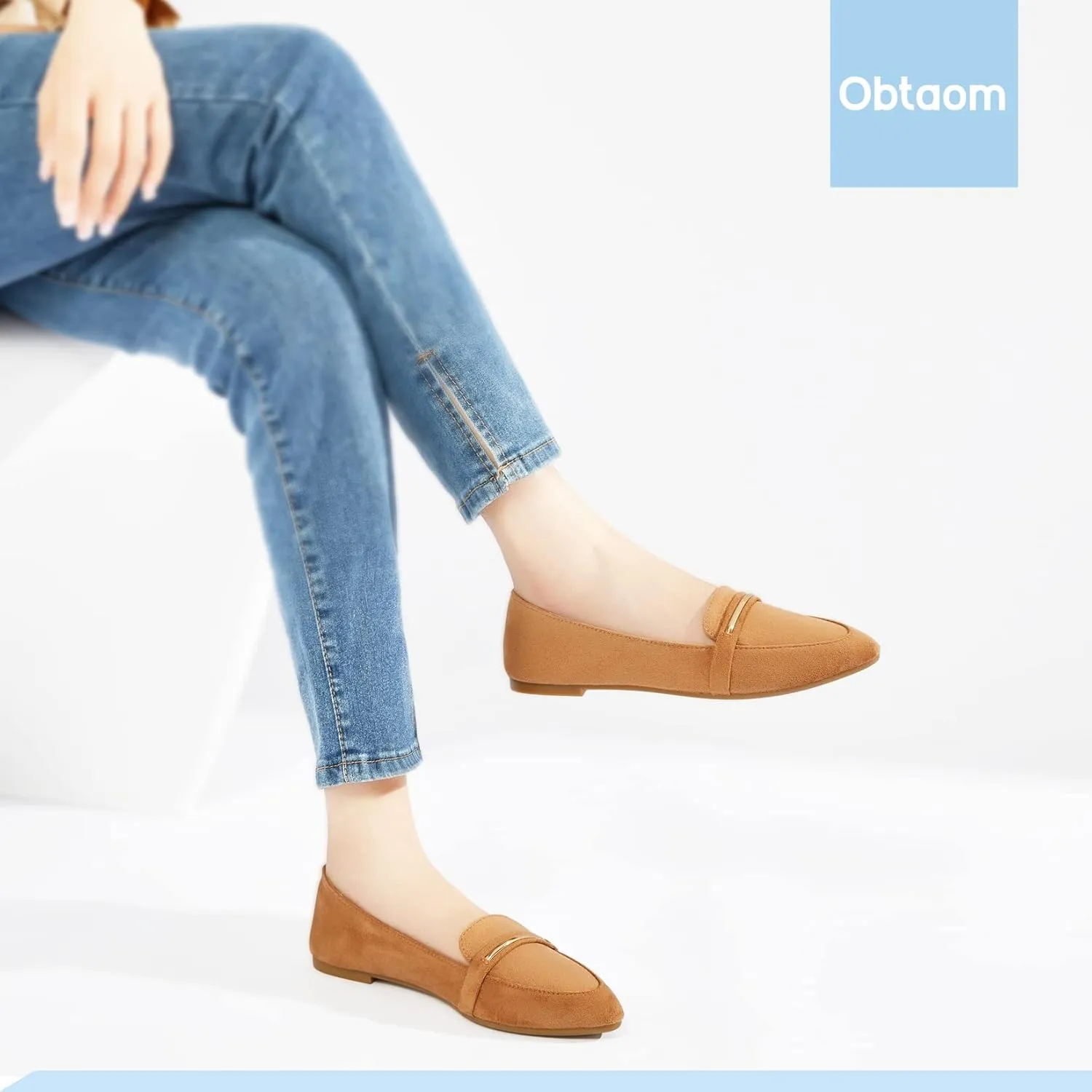 Obtaom Women's Pointy Toe Loafer Flat Comfortable Faux Suede Work Shoes,Cute Penny Loafer Slip On Ballet Flat