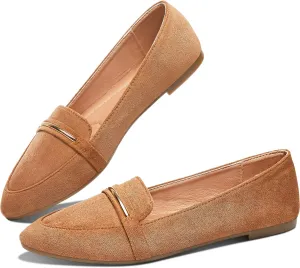 Obtaom Women's Pointy Toe Loafer Flat Comfortable Faux Suede Work Shoes,Cute Penny Loafer Slip On Ballet Flat