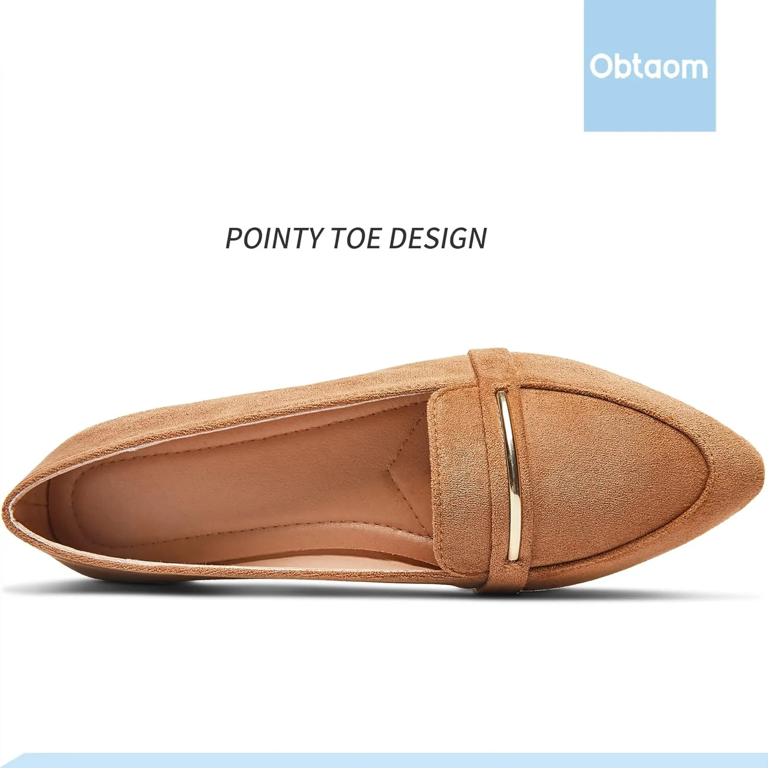 Obtaom Women's Pointy Toe Loafer Flat Comfortable Faux Suede Work Shoes,Cute Penny Loafer Slip On Ballet Flat