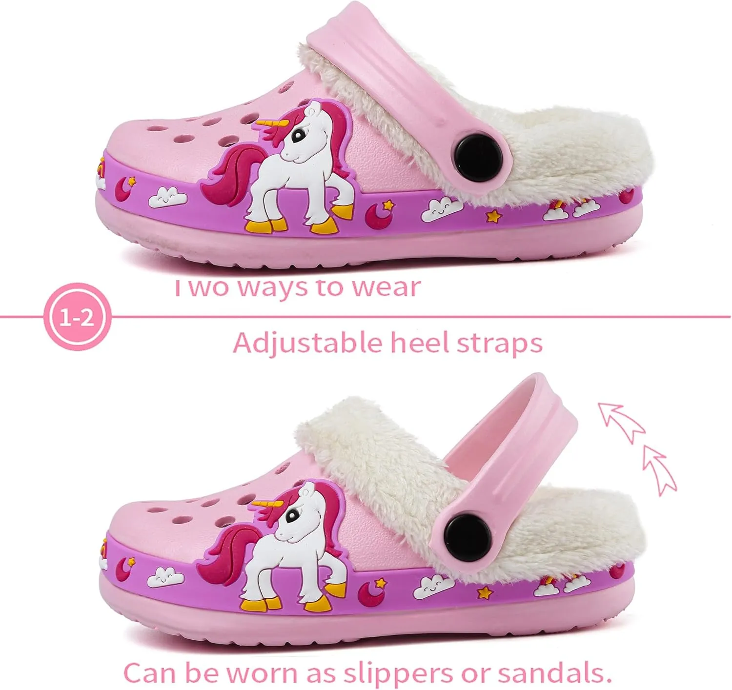 OHSNMAKSL Toddler Lined Clog Slippers Winter Garden Sandals Kids House Shoes Warm Slip On Sneakers Cartoon Slides for Boys and Girls Children Indoor Outdoor