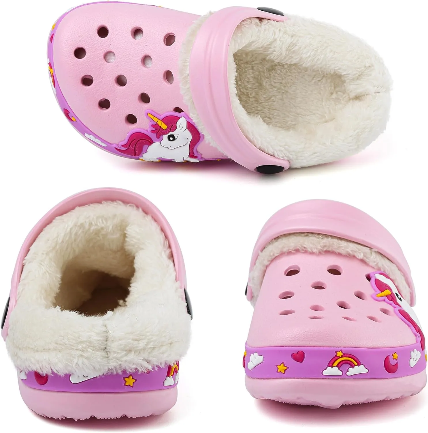 OHSNMAKSL Toddler Lined Clog Slippers Winter Garden Sandals Kids House Shoes Warm Slip On Sneakers Cartoon Slides for Boys and Girls Children Indoor Outdoor