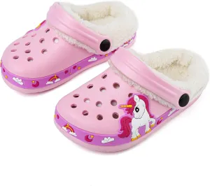 OHSNMAKSL Toddler Lined Clog Slippers Winter Garden Sandals Kids House Shoes Warm Slip On Sneakers Cartoon Slides for Boys and Girls Children Indoor Outdoor