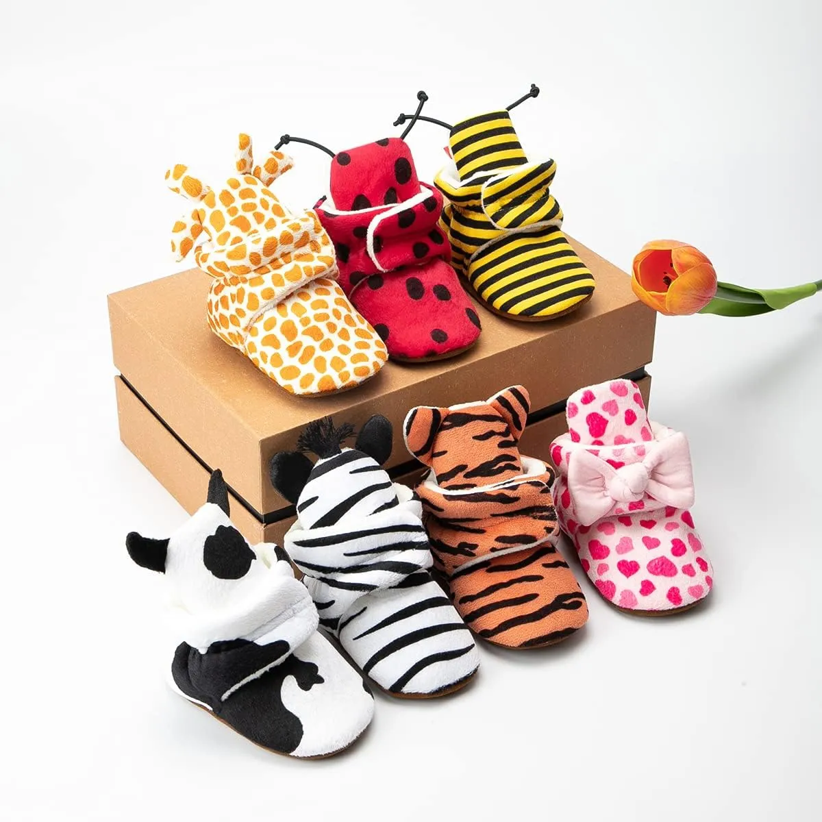 ohsofy Newborn Baby Cotton Booties Stay On Slipper Winter Warm Soft Shoes Non-Skid Infant Ankle Boots Crib Shoes