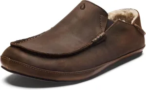 OLUKAI Moloa Slipper Men's Premium Leather Slip On Shoes, Soft Genuine Shearling Lining & Gel Insert, Drop-In Heel & All-Day Comfort