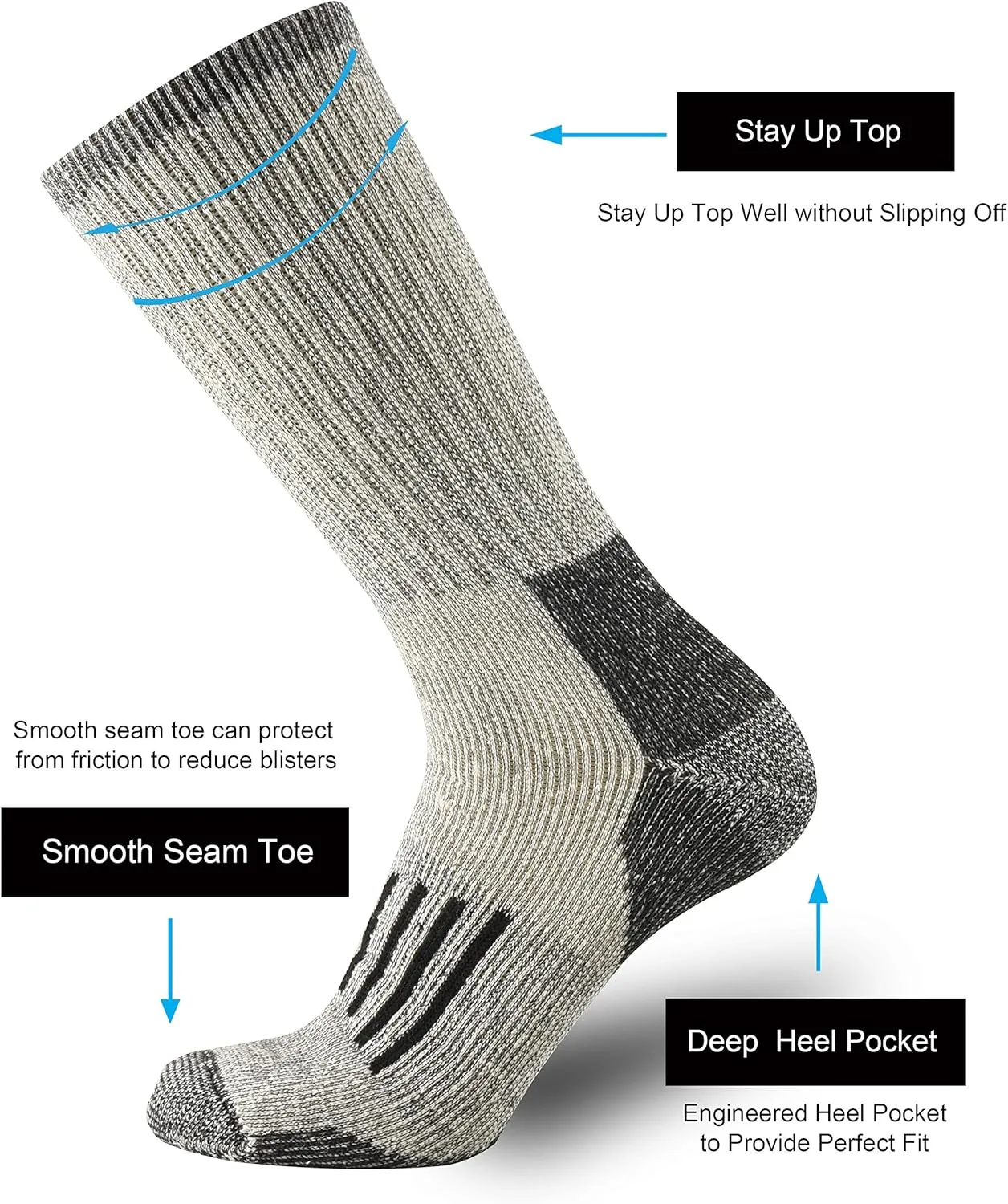 ONKE Merino Wool Cushion Crew Socks for Men Outdoor Hiking All Seasons Work Boot Heavy Thick Thermal Moisture Wicking Control