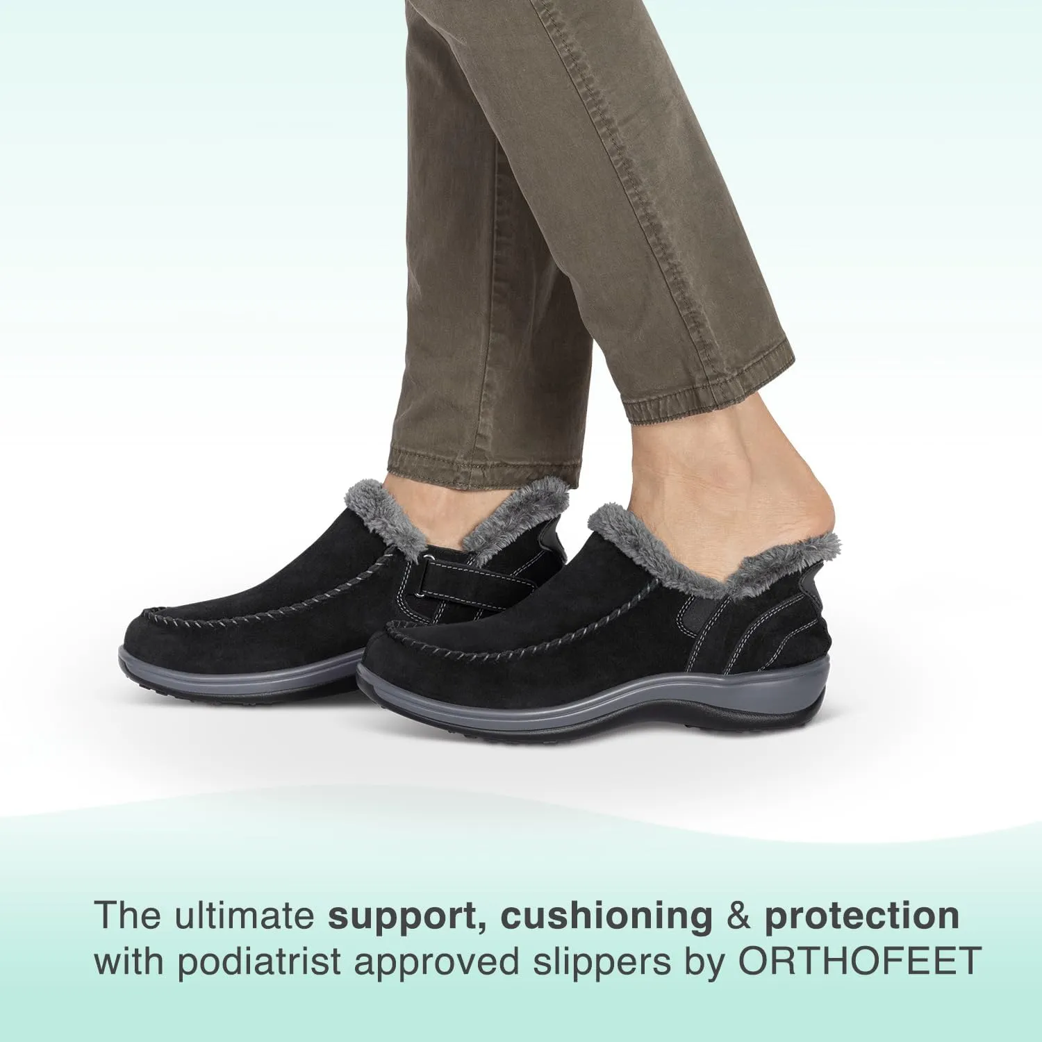 Orthofeet Women's Orthopedic Leather Lorin Hands-Free Slipper