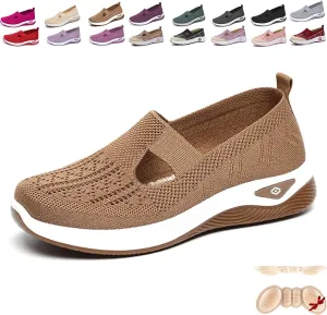 Orthowalkway Women's Shoes, Orthopedic Tennis Shoes for Women, Orthopedic Slip-On Lightweight Flat Soft Shoes