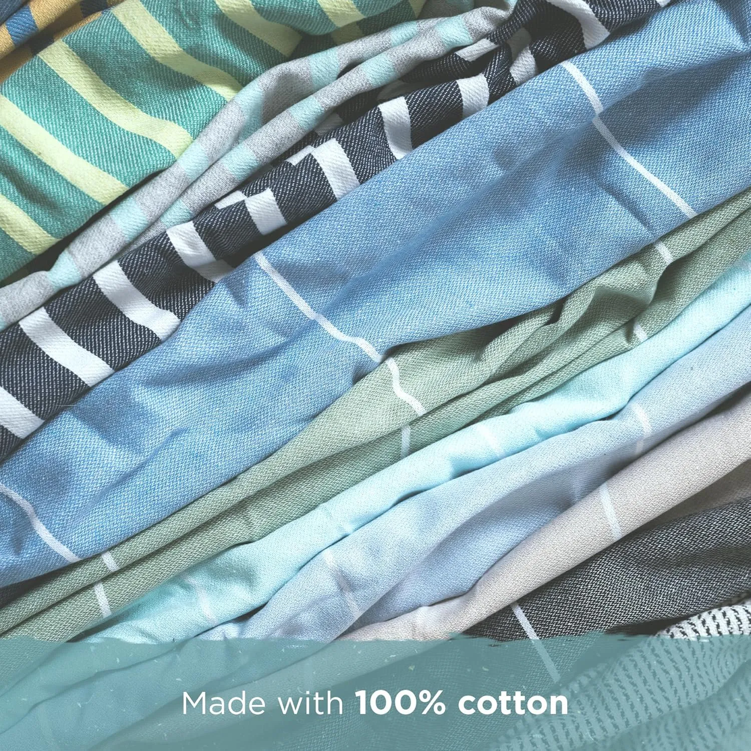 Oversized Turkish Beach Towel, Striped Pale Yellow & Powder Blue - 37'' x 67'' - Super Soft & Lightweight - Quick Dry Sand Free Travel Towels for Beach or Bath - Gifts