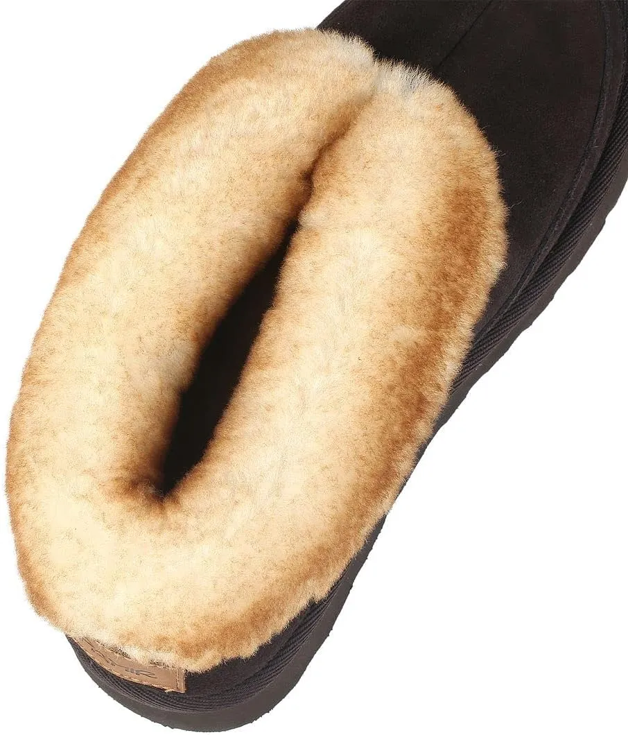 PAMIR Men's Sheepskin Boot Slippers Indoor Outdoor Ankle Booties with Memory Foam