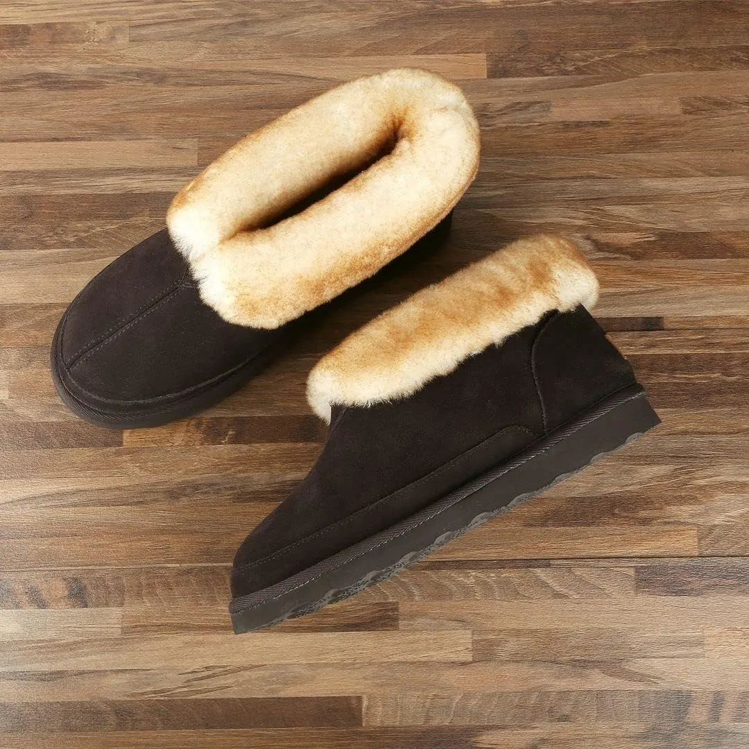 PAMIR Men's Sheepskin Boot Slippers Indoor Outdoor Ankle Booties with Memory Foam