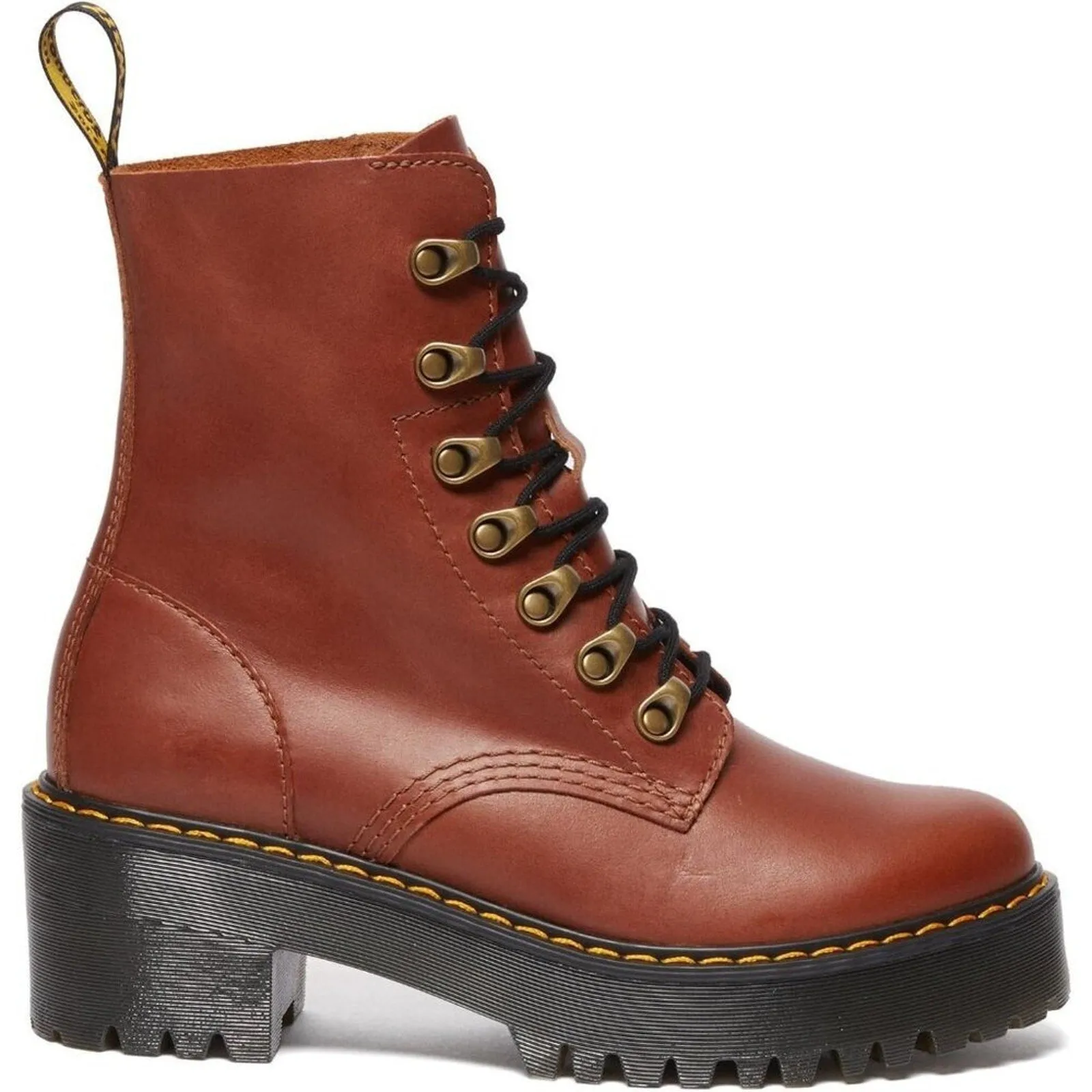 PanacheProse Dr. Martens Heeled Boot Women Red Leona Leather Fashion Boot Sole slip Shoes