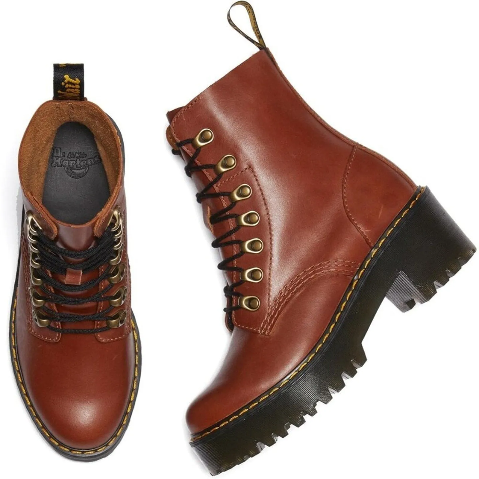 PanacheProse Dr. Martens Heeled Boot Women Red Leona Leather Fashion Boot Sole slip Shoes