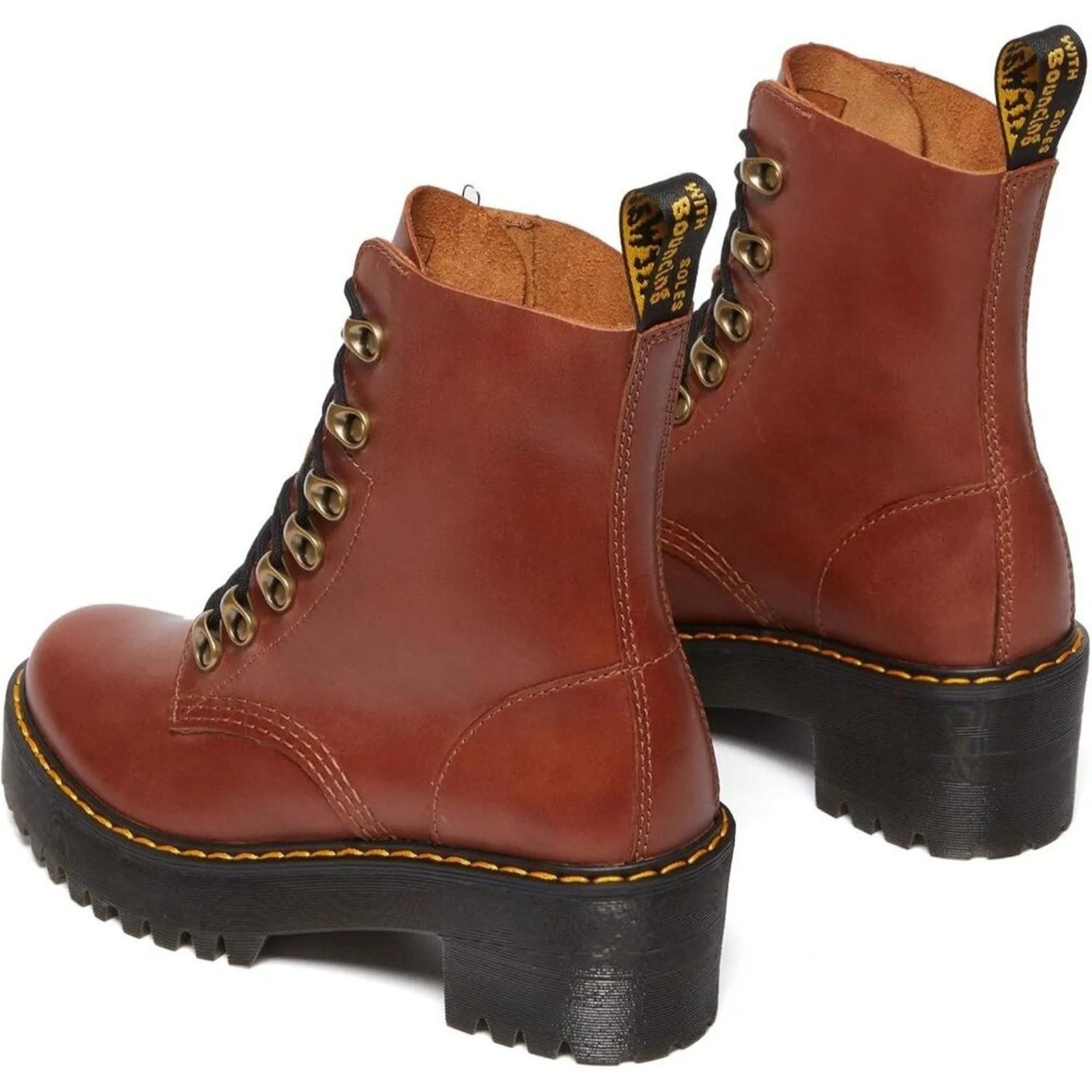 PanacheProse Dr. Martens Heeled Boot Women Red Leona Leather Fashion Boot Sole slip Shoes