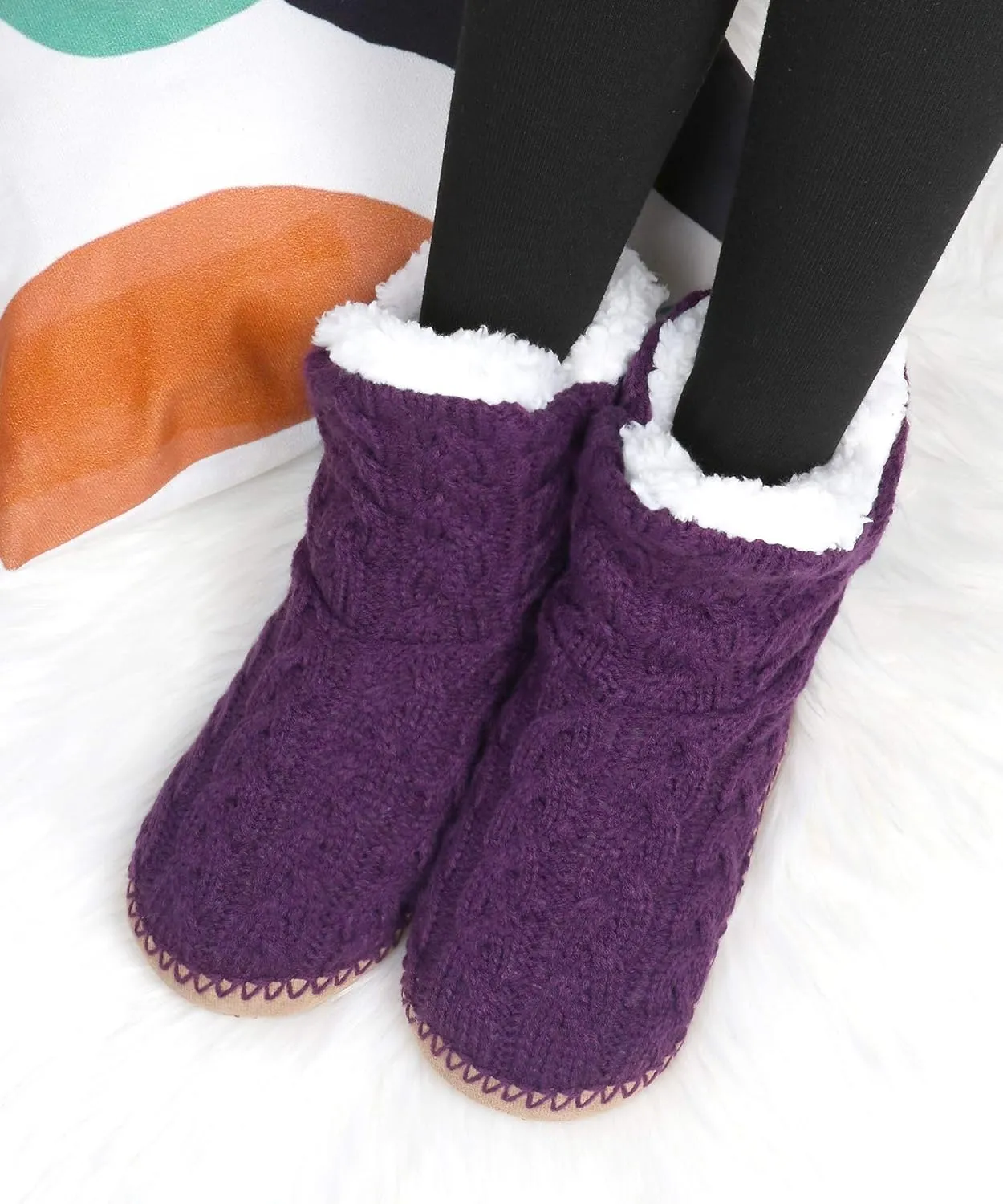 Panda Bros Slipper Socks For Women With Grippers, Fuzzy Womens Slipper Booties With Non Slip Bottoms, Cozy Warm House Slippers
