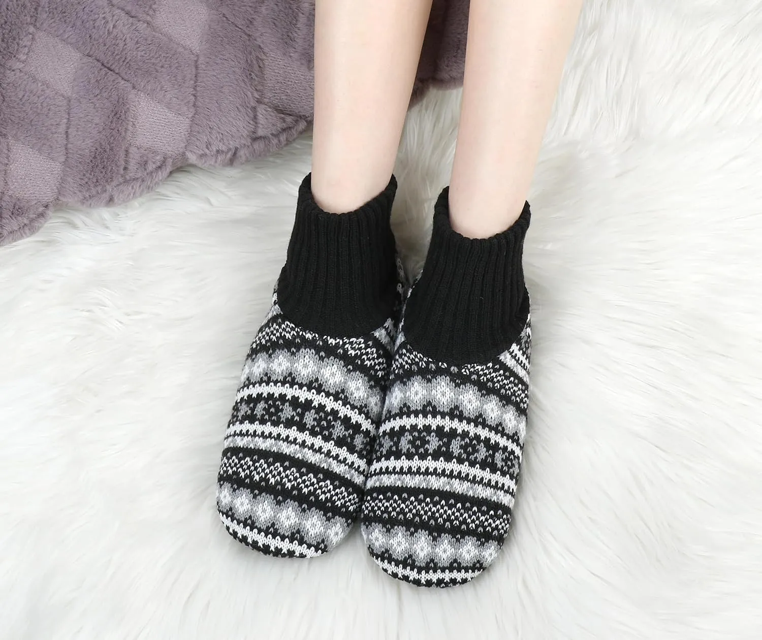 Panda Bros Slipper Socks For Women With Grippers, Fuzzy Womens Slipper Booties With Non Slip Bottoms, Cozy Warm House Slippers