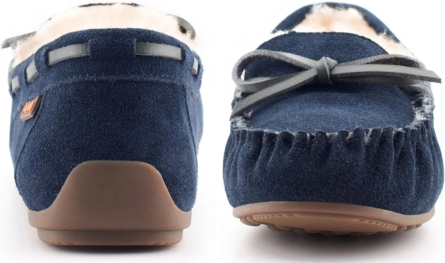 Parfeying Women's Sheepskin Moccasins Cow Suede Memory Foam Slippers Indoor Outdoor Shearling Winter Shoes