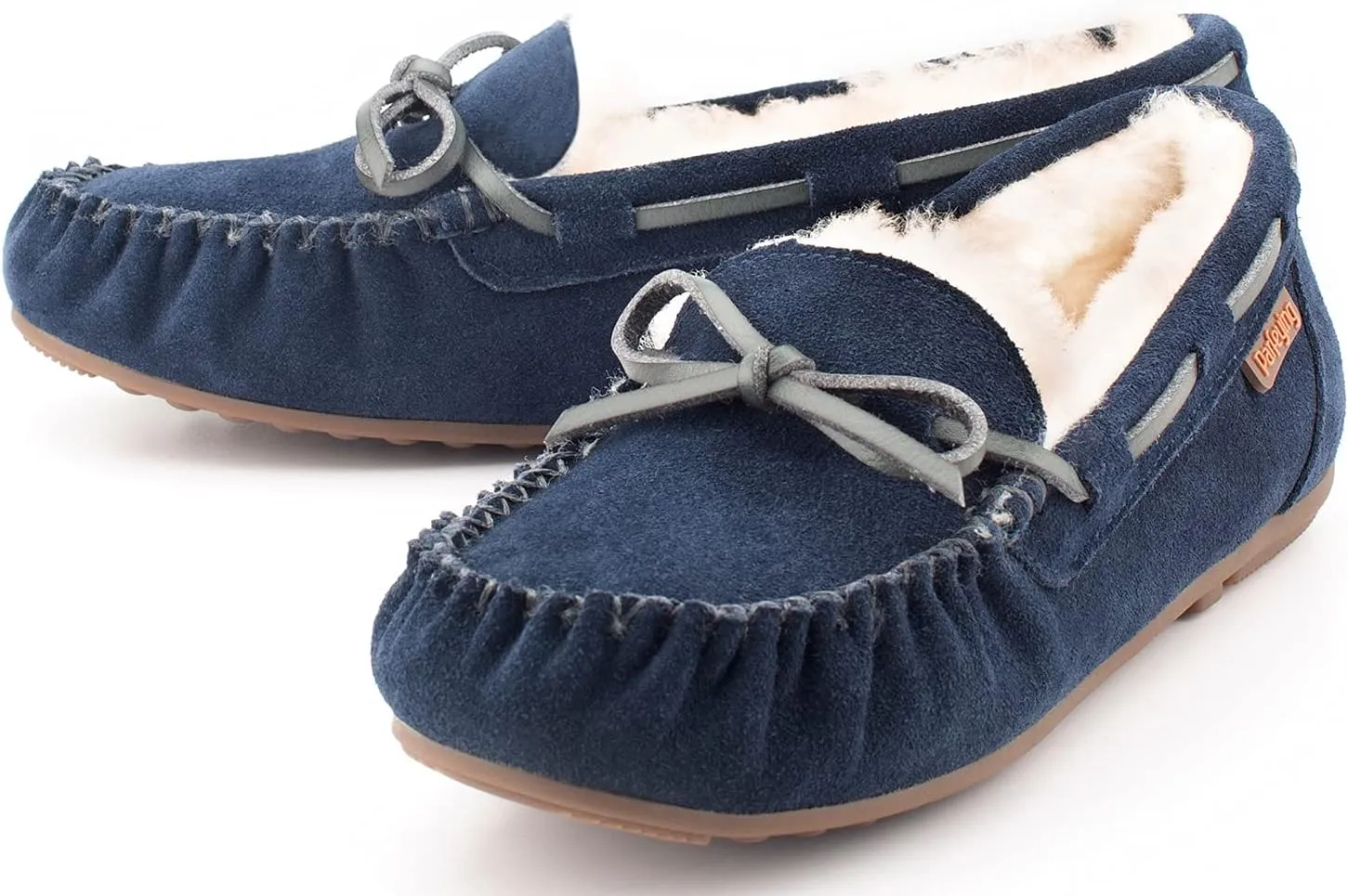 Parfeying Women's Sheepskin Moccasins Cow Suede Memory Foam Slippers Indoor Outdoor Shearling Winter Shoes