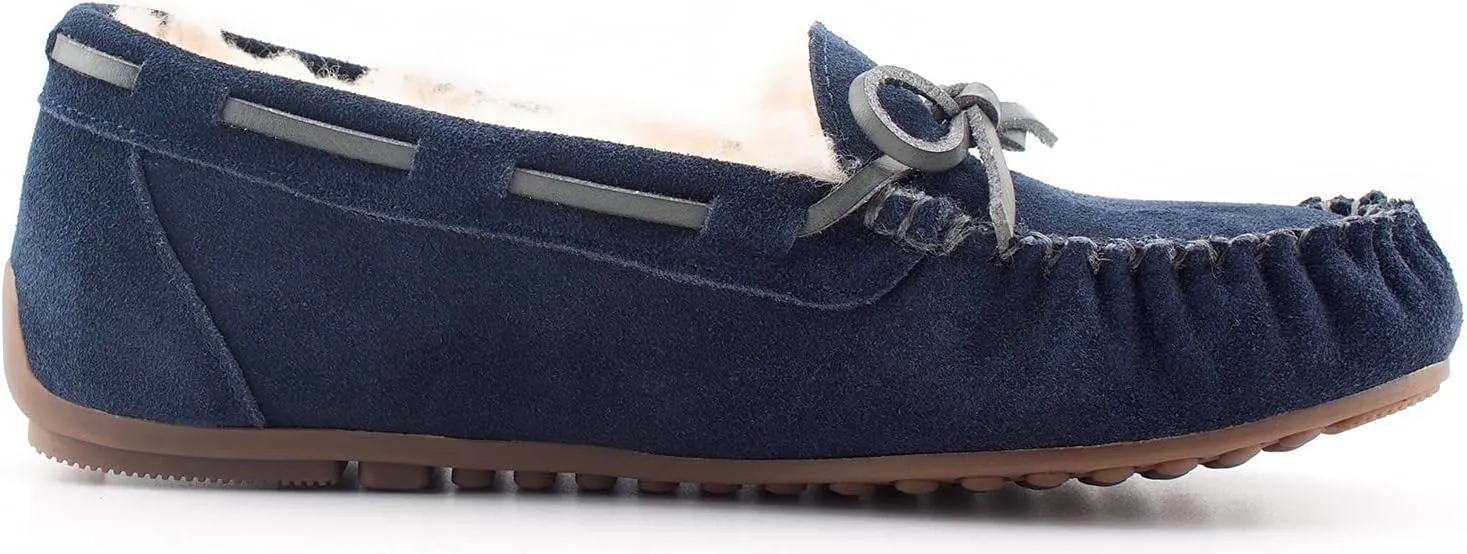 Parfeying Women's Sheepskin Moccasins Cow Suede Memory Foam Slippers Indoor Outdoor Shearling Winter Shoes