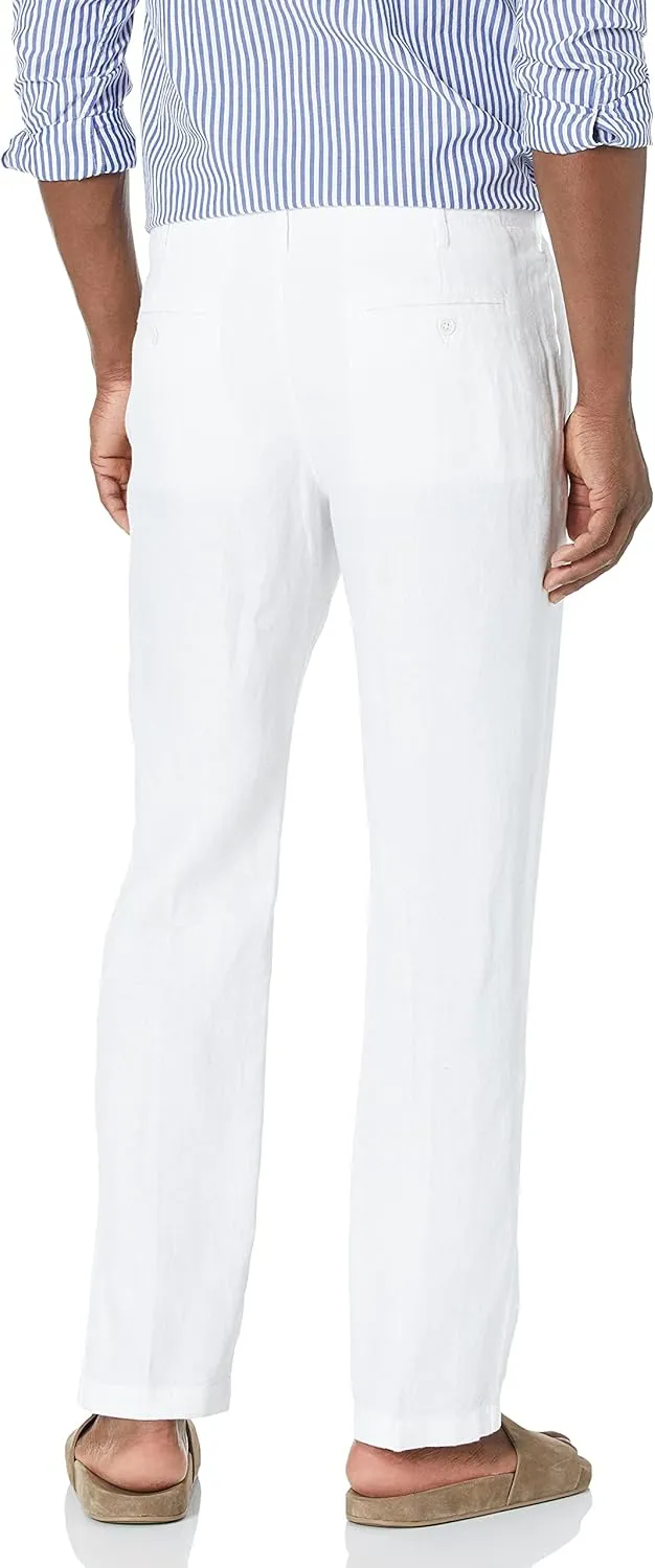 Perry Ellis Men's 100% Linen Drawstring Pants, Lightweight Breathable Fabric, Flat Front, Quarter Top Pockets, Regular Fit