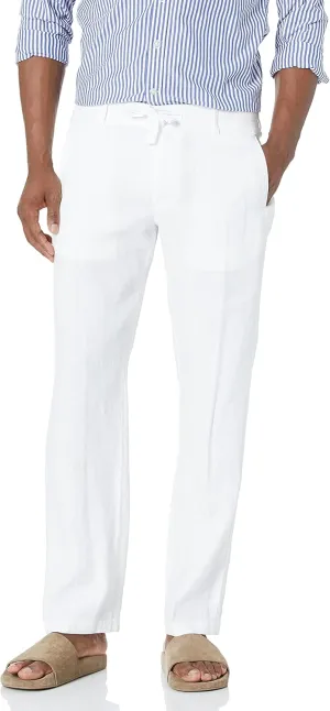 Perry Ellis Men's 100% Linen Drawstring Pants, Lightweight Breathable Fabric, Flat Front, Quarter Top Pockets, Regular Fit