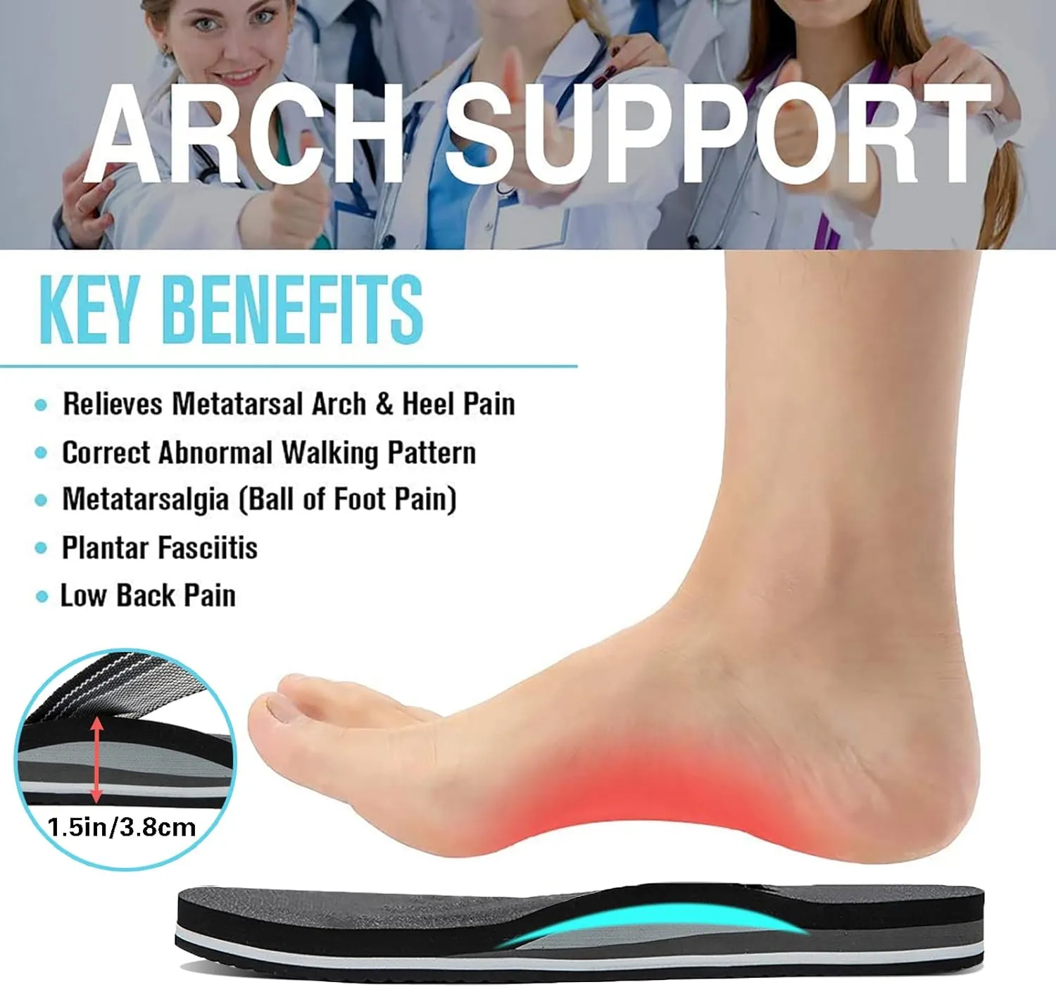Pevino Women's Orthotic Flip Flops,Casual Comfortable Yoga Mat Thong Sandal with Arch Support