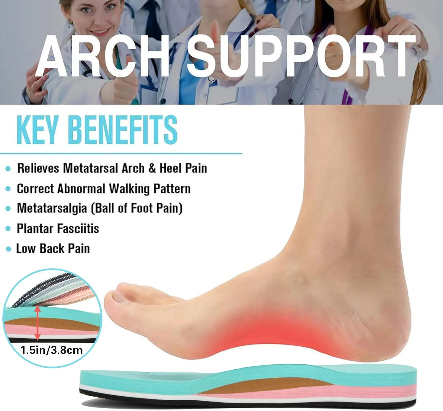 Pevino Women's Orthotic Flip Flops,Casual Comfortable Yoga Mat Thong Sandal with Arch Support