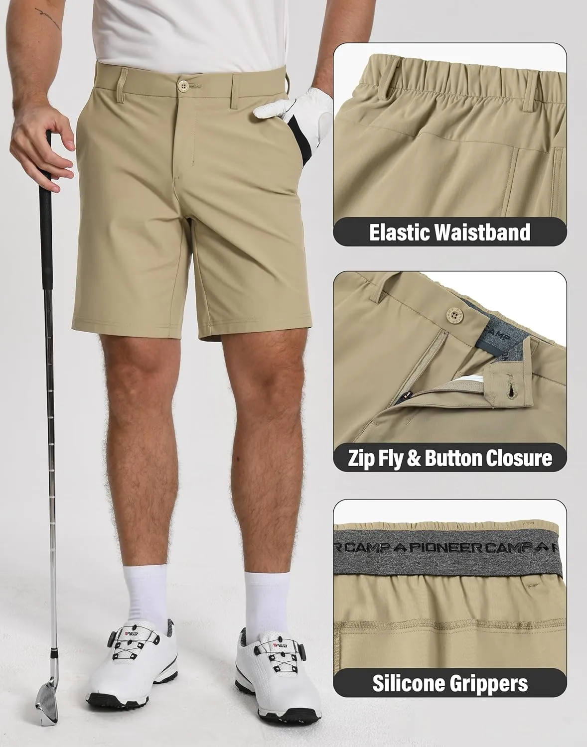 Pioneer Camp Men's Dress Golf Shorts Flat Front Elastic Waist 9 Inch Inseam Quick Dry Stretch Lightweight Shorts with Pockets