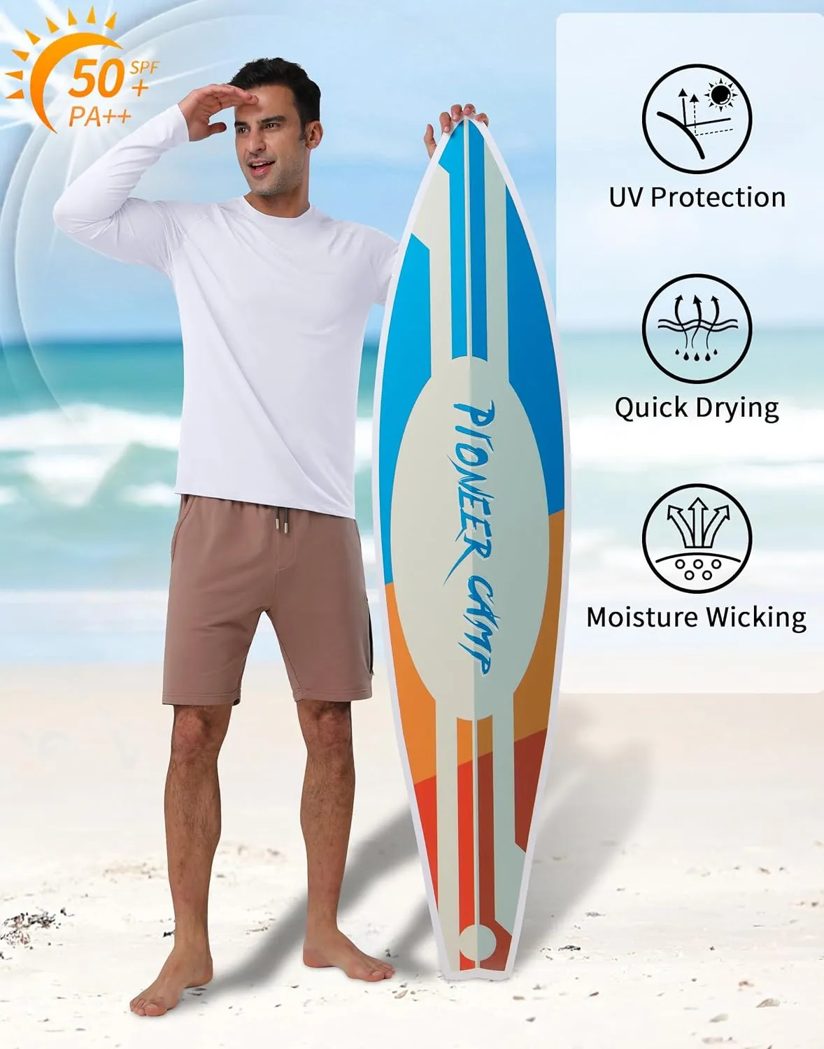 Pioneer Camp Men's Sun UV Protection SPF Shirts UPF50  Rash Guard Long Sleeve Lightweight Hiking Quick Dry Running Swim Shirt
