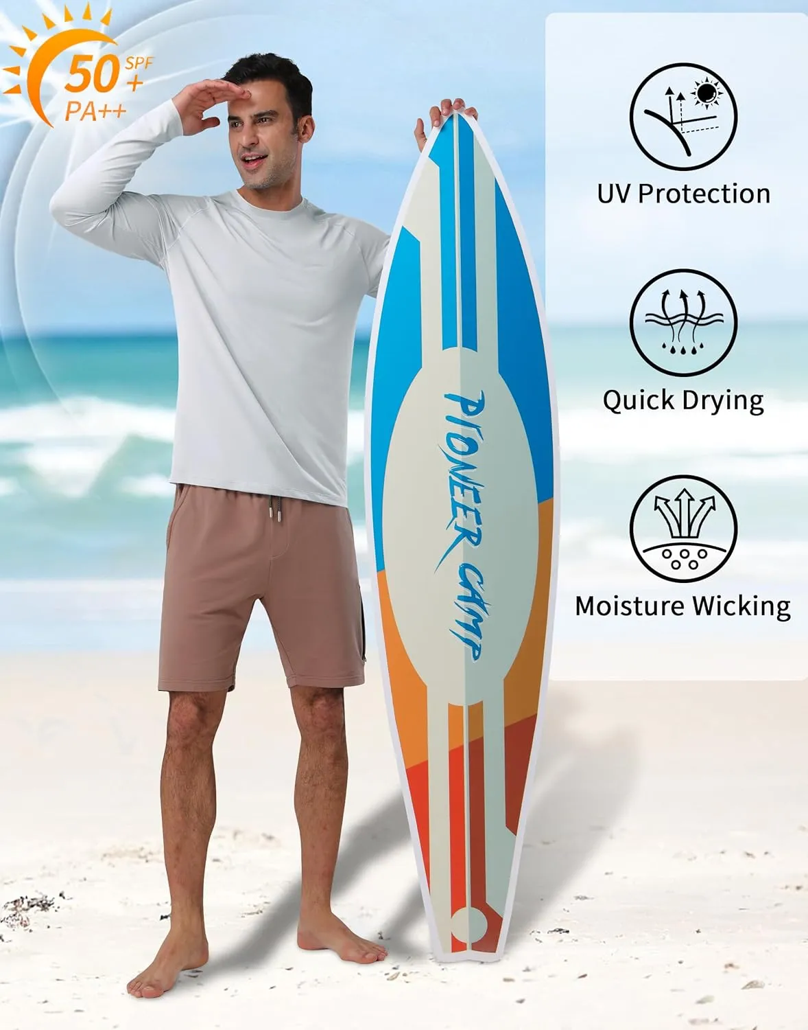 Pioneer Camp Men's Sun UV Protection SPF Shirts UPF50  Rash Guard Long Sleeve Lightweight Hiking Quick Dry Running Swim Shirt