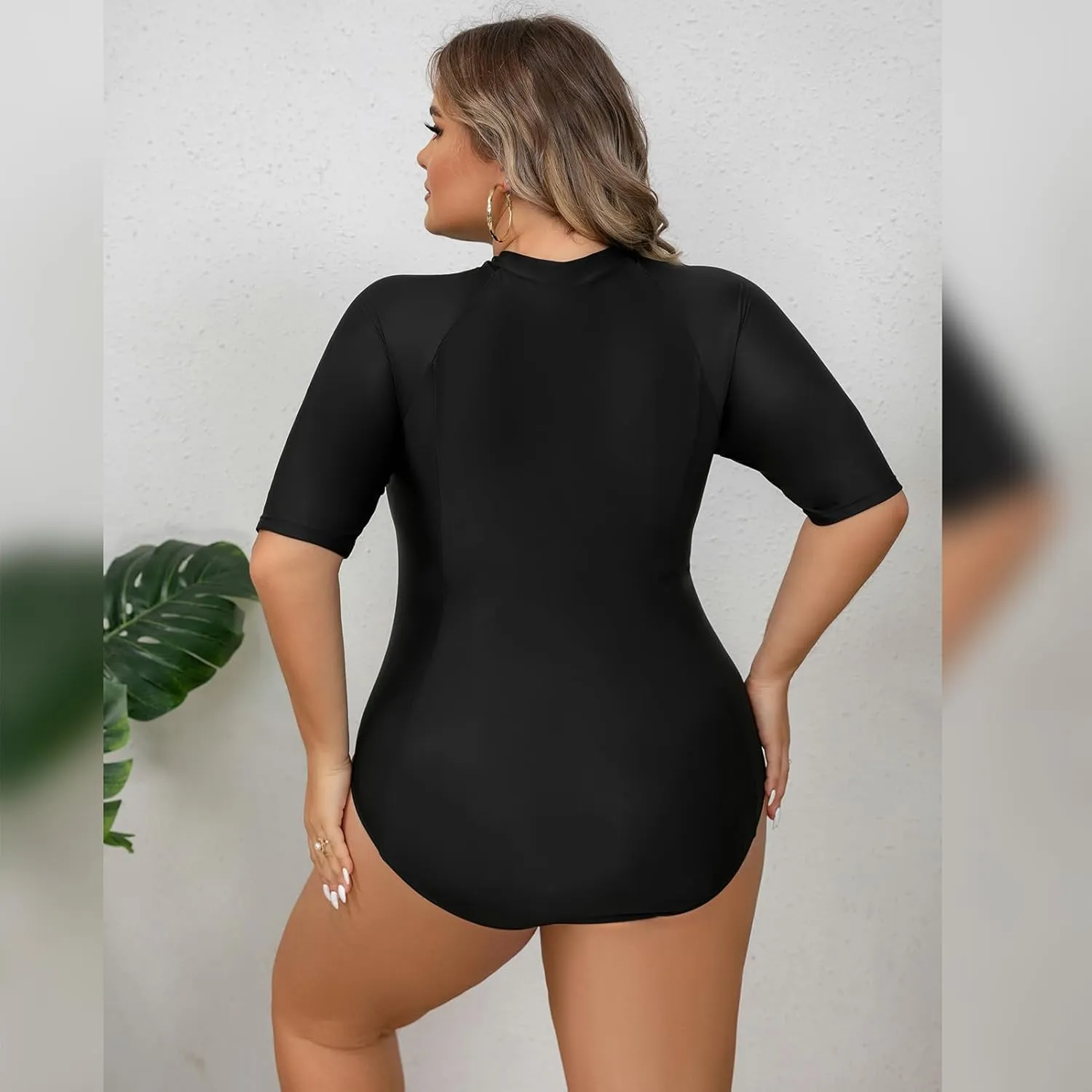 Plus Size Rash Guard for Women Zip Up High Stretchy Long Sleeve One Piece Sun Protection Swimsuits Bathing Suit