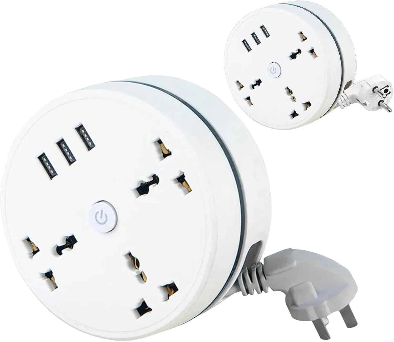 Power Strip for Travel - 3 Socket Extension Cable with 3 USB A, 2500W 10A Multi Power Strip Plug Extension with 6.5 Ft Rollable Extension Cord, White