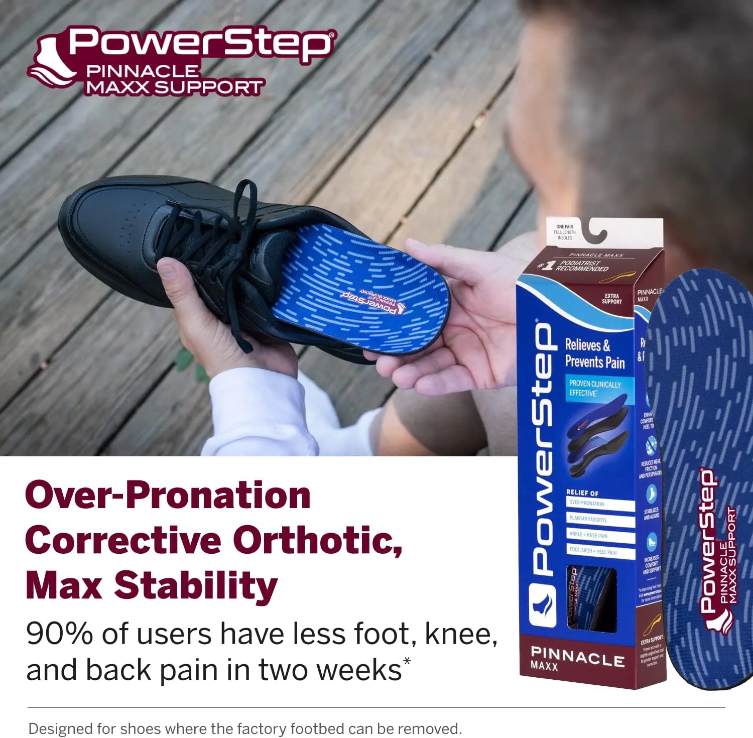 PowerStep Pinnacle Maxx Orthotic Insoles - For Maximum Stability & Comfort - Firm   Flexible Angled Heel Style to Help Flat Feet & Overpronation - Heavy Duty Inserts - Made in USA (M 8-8.5, F 10-10.5)