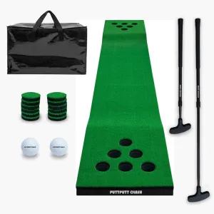 Premium Golf Pong Game Set – Includes Carry Bag, Putting Mat, 2 Adjustable Putters, 2 Golf Balls, 2 Bases, 12 Hole Covers - Fun Backyard Party Game