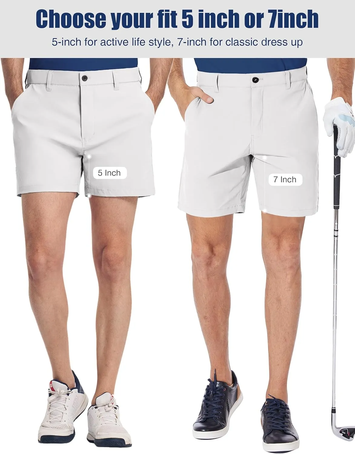 PULI Men's Golf Shorts Dress Flat Front Hybrid 7 Inch Stretch Lightweight Quick Dry Chino Casual with Pockets