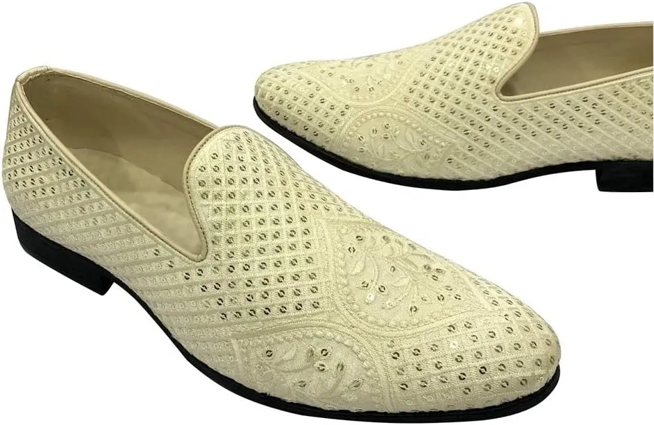 Punjabi Jutti for Men's Loafer Shoes Embroidery Slip-On Party Shoes Mojaris Wedding Bridal Dress Shoes