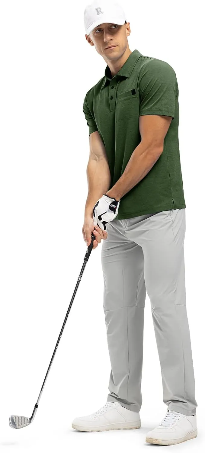 Rdruko Men's Polo Shirts Short Sleeve Dry Fit Golf Shirt with Pocket Collared Tee Shirts Athletic Casual