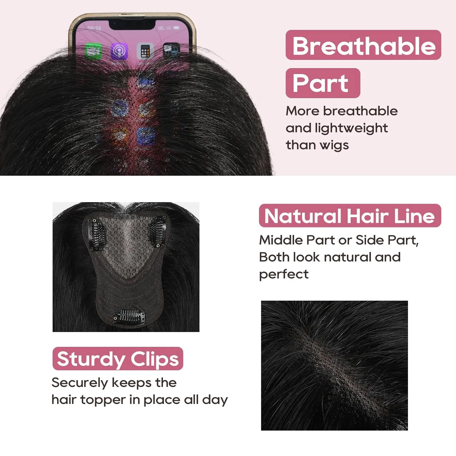 REECHO Real Human Hair Topper, 10 inch Women Hair Toppers for Thinning Hair, 100 Percent Human Hair Large Coverage Natural Hairpiece Wiglet, Waterdrop Base 2.5"x4", Silver White