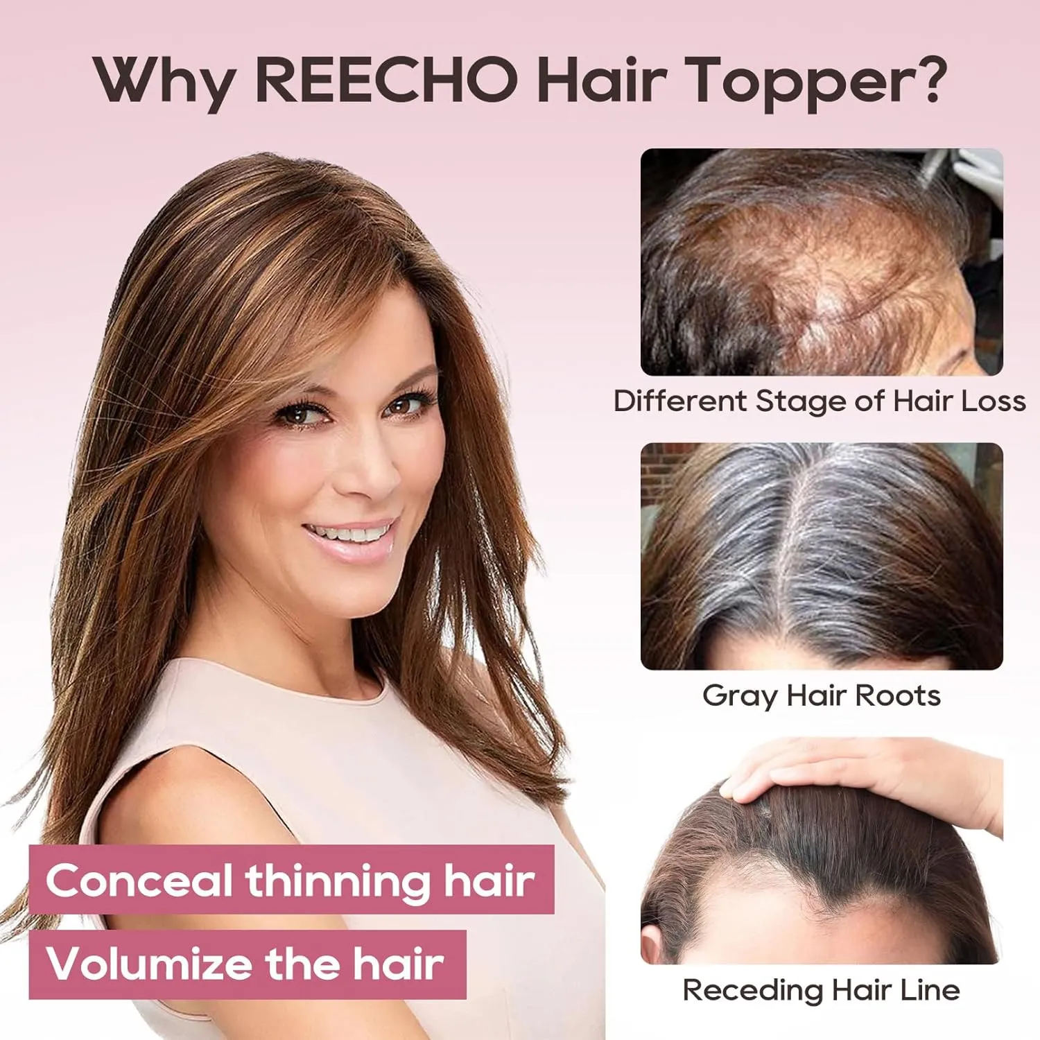 REECHO Real Human Hair Topper, 10 inch Women Hair Toppers for Thinning Hair, 100 Percent Human Hair Large Coverage Natural Hairpiece Wiglet, Waterdrop Base 2.5"x4", Silver White