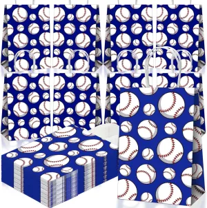 ReliThick 48 Pcs Baseball Goodie Bags Baseball Snack Treat Bags with Handles for Team Snacks Sports Party Supplies Birthday Party(Blue)