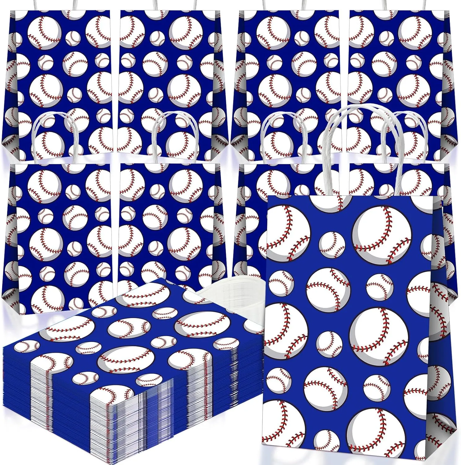 ReliThick 48 Pcs Baseball Goodie Bags Baseball Snack Treat Bags with Handles for Team Snacks Sports Party Supplies Birthday Party(Blue)