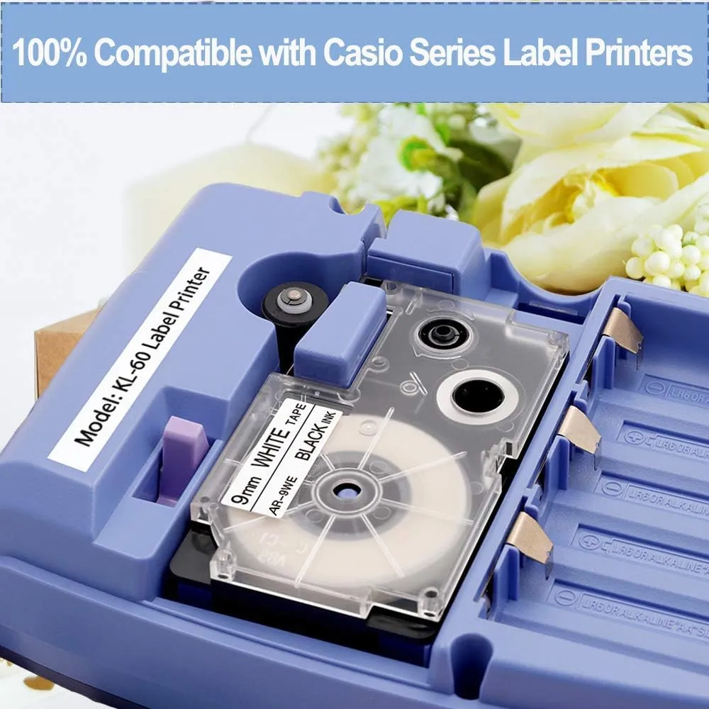 Replace for Casio Label Maker Tape 9mm Xr-9we2s Xr9we2s 3/8" Black On White Label It Tape Cartridge Compatible with Casio EZ Label Printers Kl-60 Kl-780 Kl750b Kl-100 Kl750 Kl7200, 3-Pack